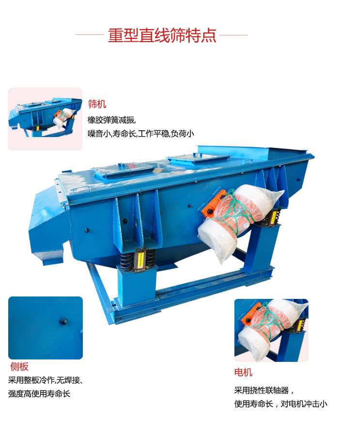 重型直線篩：篩機(jī)，側(cè)板，電機(jī)展示圖